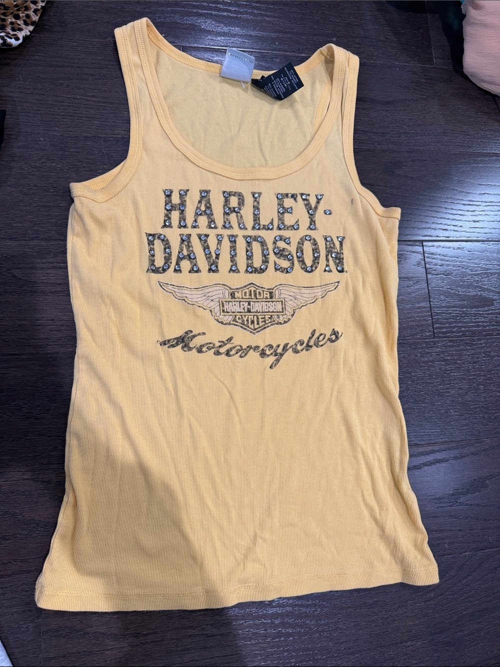 Vintage Harley-Davidson Women's Pale Yellow Studded Logo Tank